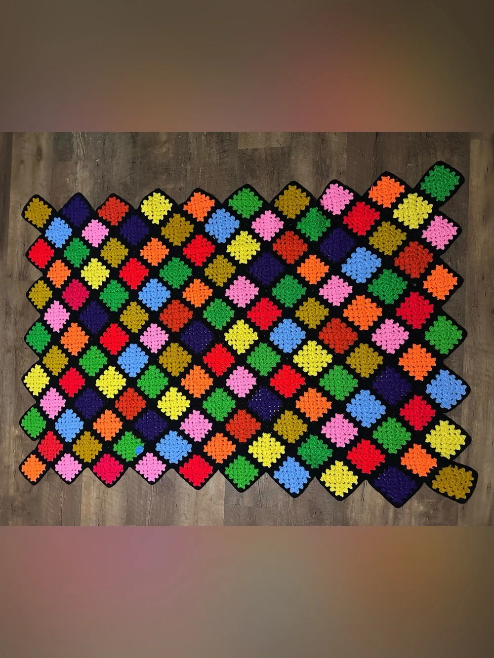 Handmade vintage crochet granny square afghan throw blanket colorful Roseanne